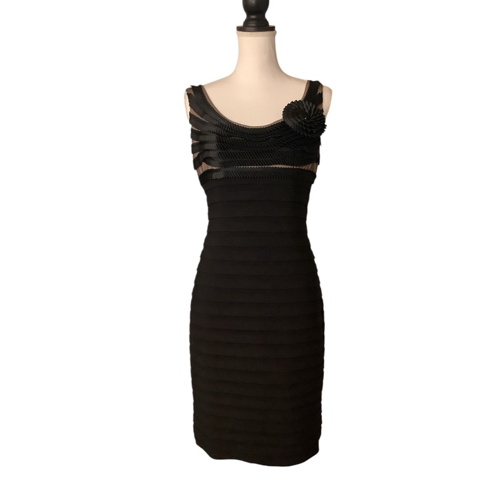 Adrianna Papell Womens Cocktail Pleated Dress Size 8 Black Soft Lined Stretch